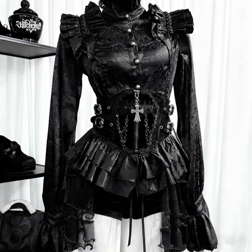 黑色Lolita上衣复古哥特cos服大