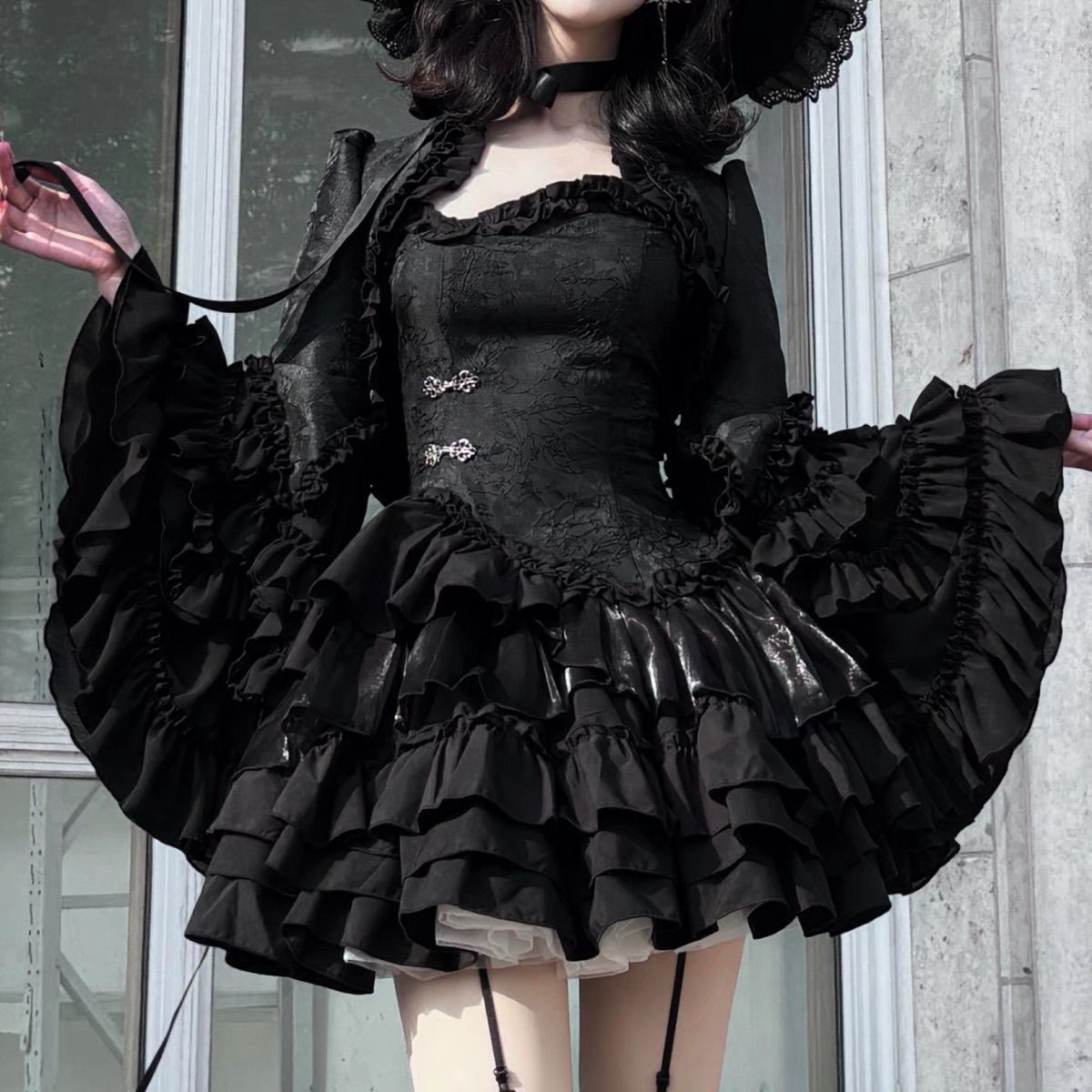 哥特风lolita喇叭袖罩衫姬袖坎肩