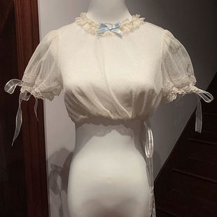 芭蕾礼遇lolita内搭上衣夏季轻薄可爱蝴蝶结芭蕾风Doll感网纱衬衫