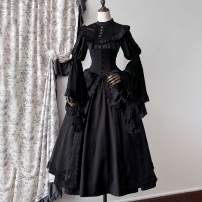 梦游全套黑色礼服lolita连衣裙