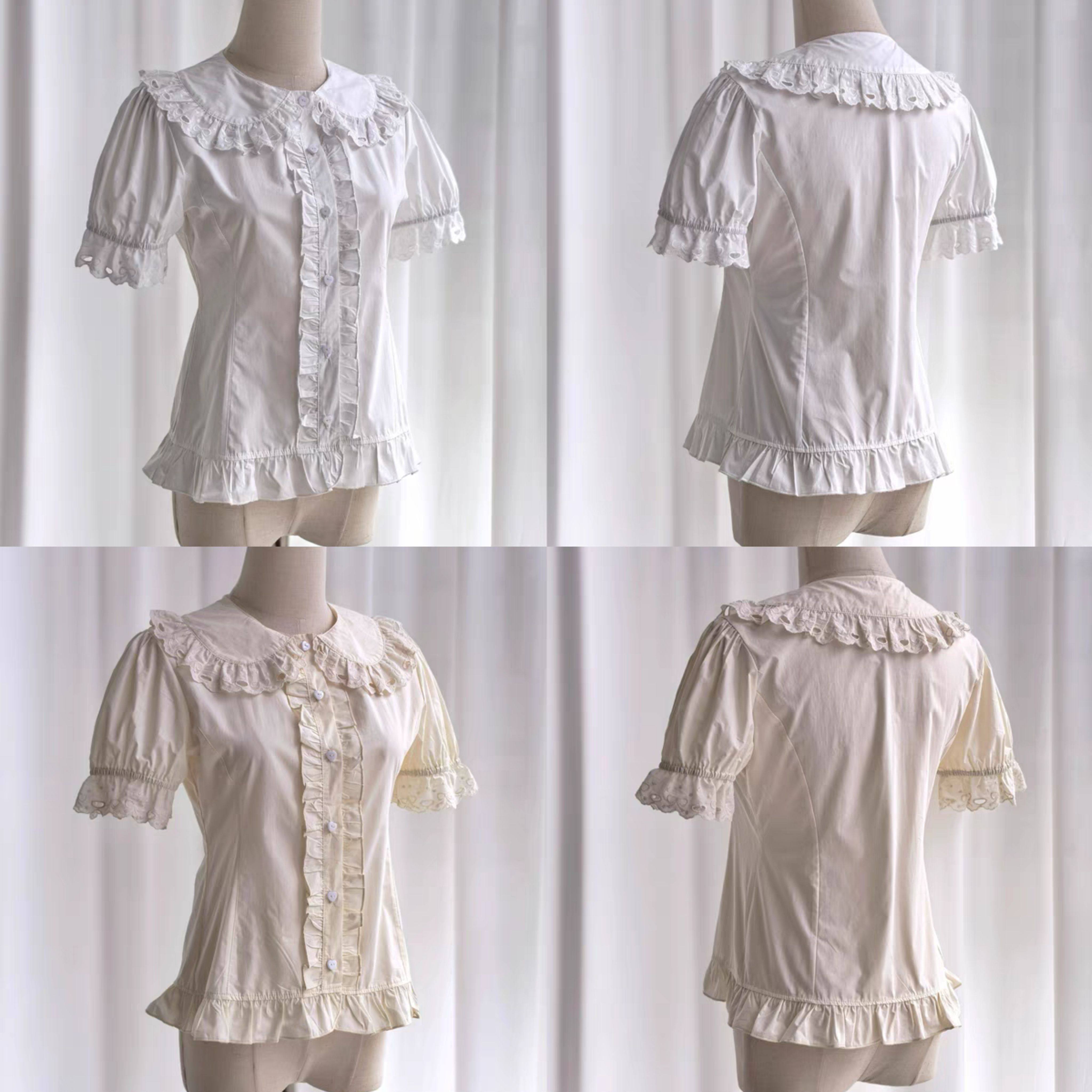 糖果软妹Lolita百搭上衣娃娃领短袖衬衣宽松显瘦荷叶边衬衫内搭夏,模玩/动漫/周边/娃圈三坑/桌游,lolita衬衫/内搭,淘宝优惠券,粉丝福利购,淘宝优惠卷