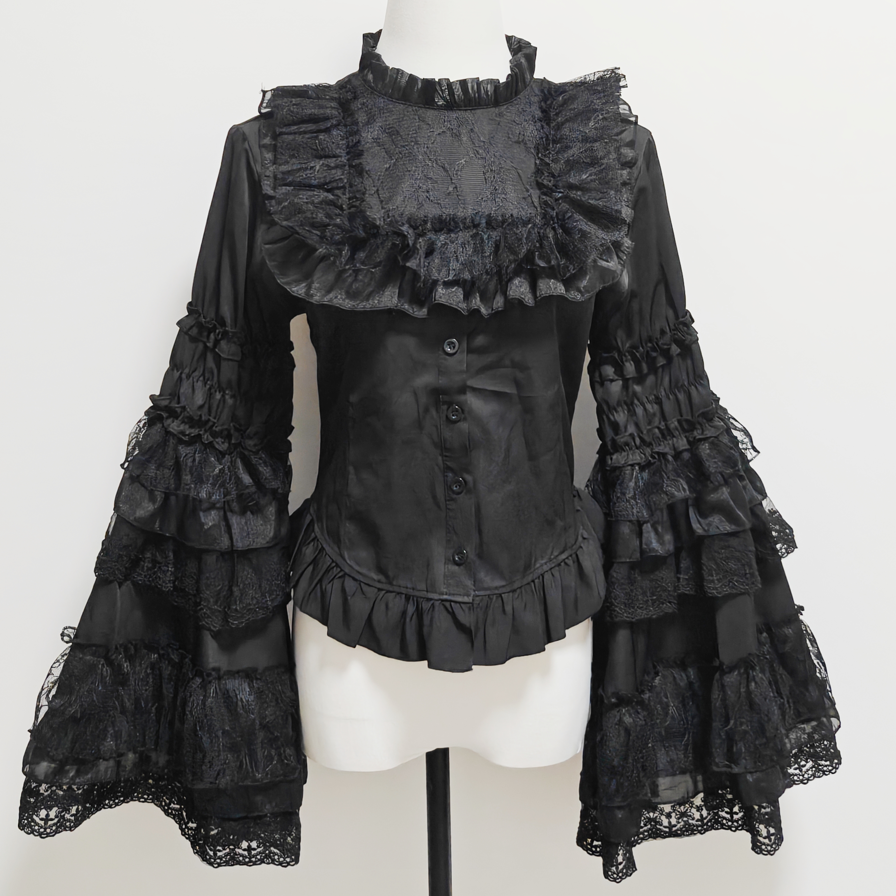 哥特风黑白色Lolita上衣姬袖衬衫