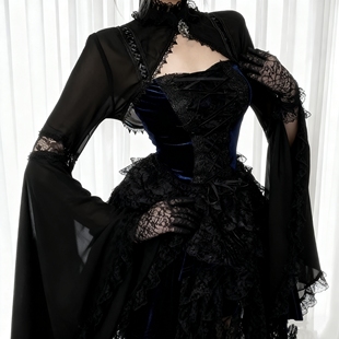 哥特风暗黑系Lolita短开衫蕾丝拼接万圣节亚文化宴会罩衫大姬袖