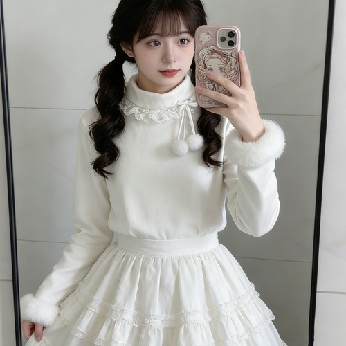 Lolita毛球领打底衫长袖内搭上衣