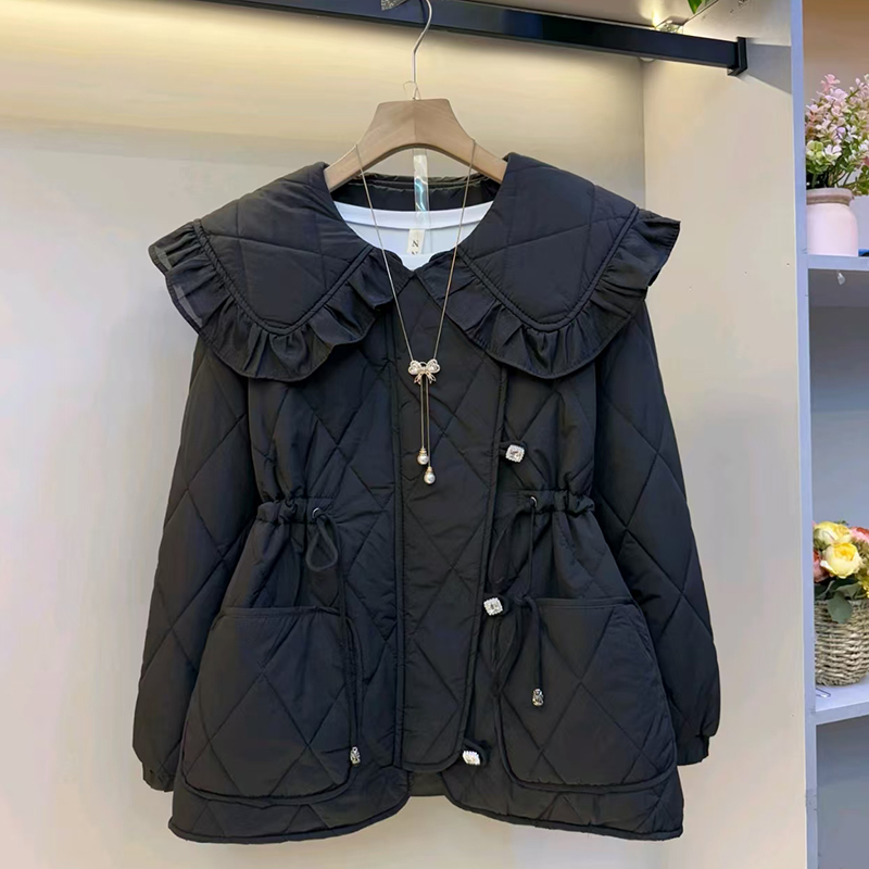 胖mm冬季大码棉服外套时尚长袖娃娃领减龄外衣百搭气质显瘦棉衣潮