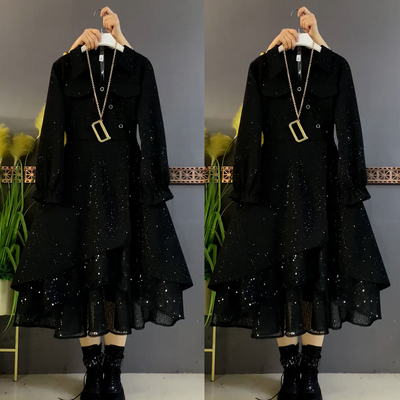 胖妹妹冬季新中式显瘦长裙百搭气质大摆连衣裙遮肉遮肚宽松裙子