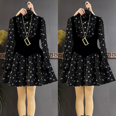 胖妹妹2026春季拼接假两件大码女装衬衫遮肉中长款套头宽松上衣潮