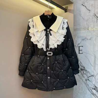 冬季大码女装甜美中长款显瘦羽绒棉外套显瘦保暖娃娃领气质棉袄潮