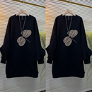 胖妹妹圆领春秋蝴蝶结中长款 遮肉加厚直筒裙遮肚子百搭连衣裙宽松