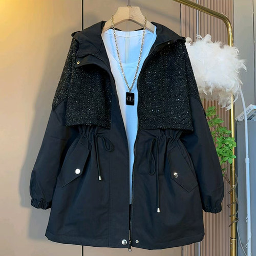 胖妹妹秋冬季夹棉加厚中长款外套百搭减龄气质开衫高级感显瘦保暖