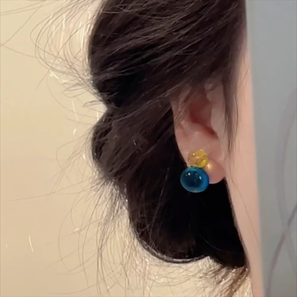 松弛感冰透琉璃糖果撞色球球耳钉