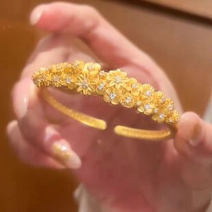 繁花似锦~沙金不掉色繁花金色手镯女款新中式民族风手环手饰配饰