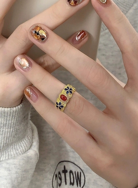 复古风珐琅花丝戒指女新中式古