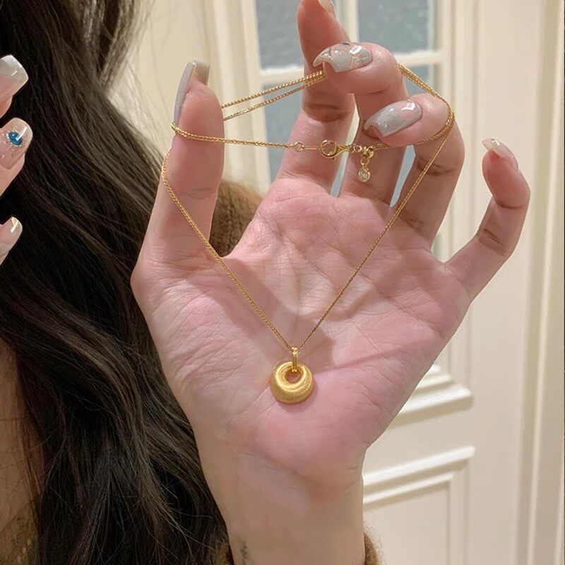 金色拉丝福包项链女2024新款