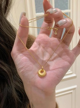 金色拉丝福包项链女2024新款