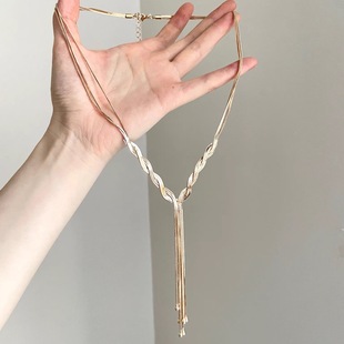 Golden bone hemp snake chain项链 flower Vintage古着