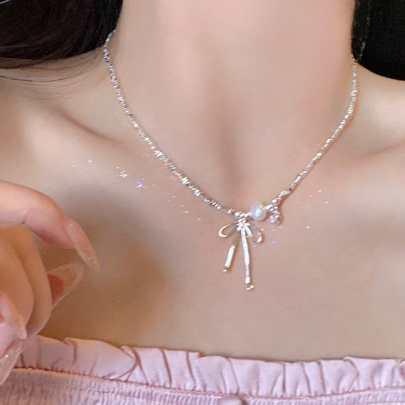 碎银子流苏蝴蝶结珍珠项链女