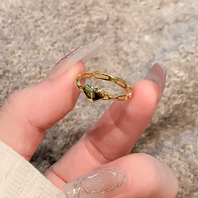 金色爱心链条戒指女经典时尚百搭