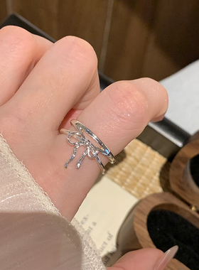 双层蝴蝶结戒指素圈戒指环