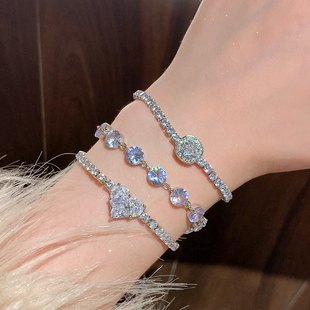 爆闪锆石银色手链轻奢小众精致闺蜜手链水晶手串女款手绳饰品新款