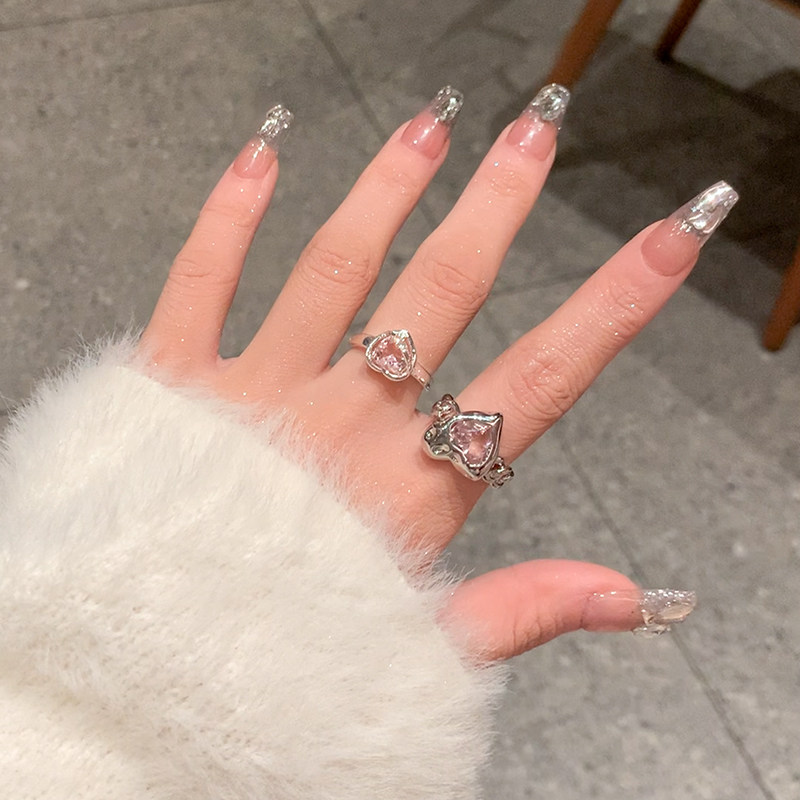 粉钻爱心开口戒指女锆石小众设计