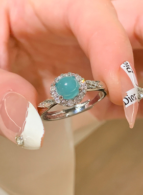 绿蛋面锆石环绕戒指女时尚新中式