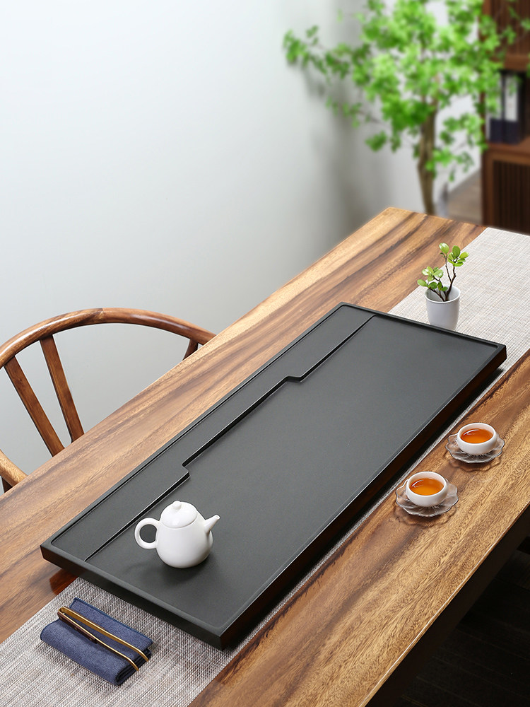 天然乌金石茶盘家用简约石盘整块石材大小号排水式茶海定制嵌入式