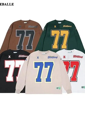 WILDX 脉冲系列 美式冰球服77号原创复古橄榄球情侣国潮长袖卫衣