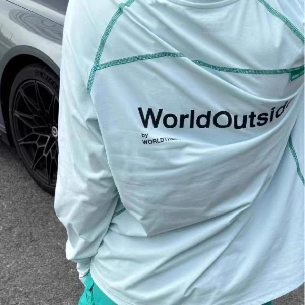 2025秋冬彩色哈苏线长袖t恤男女运动骑行服户外休闲插肩袖上衣服