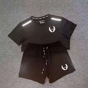 俄勒冈速干短袖跑步体育生t恤圆领透气跑步套装田径训练四分裤