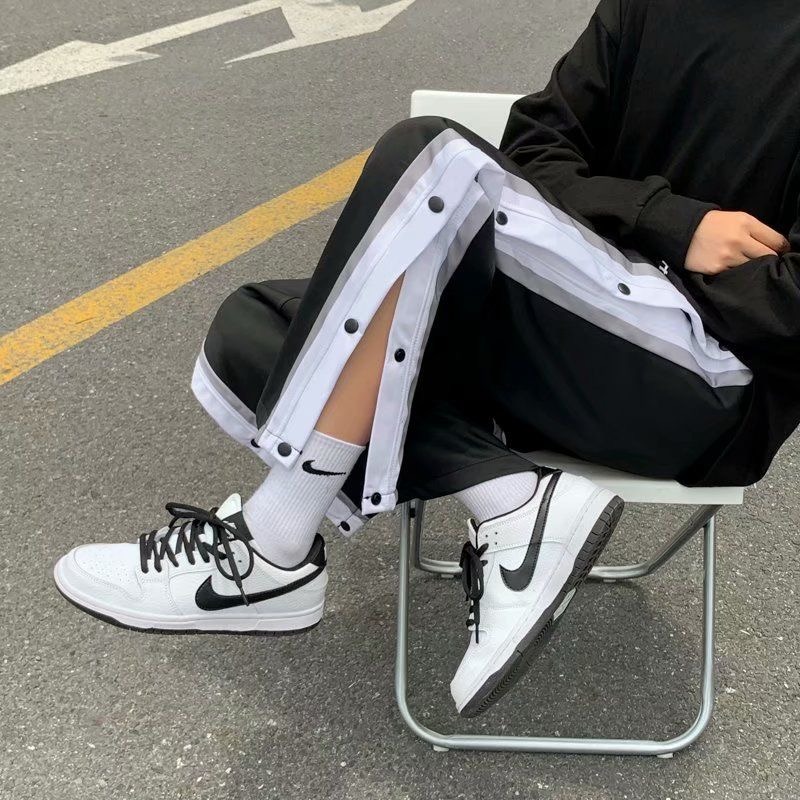 直筒排扣裤男春夏侧排全开扣秒脱篮球运动裤宽松薄款阔脚休闲卫裤