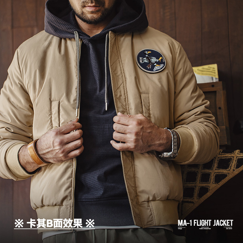 马登工装 美式复古双面穿MA1飞行员夹克棉服夹棉棒球服上衣外套男