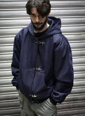 MRA男装 J130飞机扣连帽工装棉服重磅水洗丹宁绗棉夹克短外套秋冬