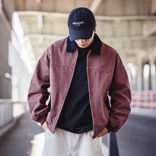 MRA男装 美式复古重磅圣达菲帆布夹克巴恩风翻领短款外套工装男秋