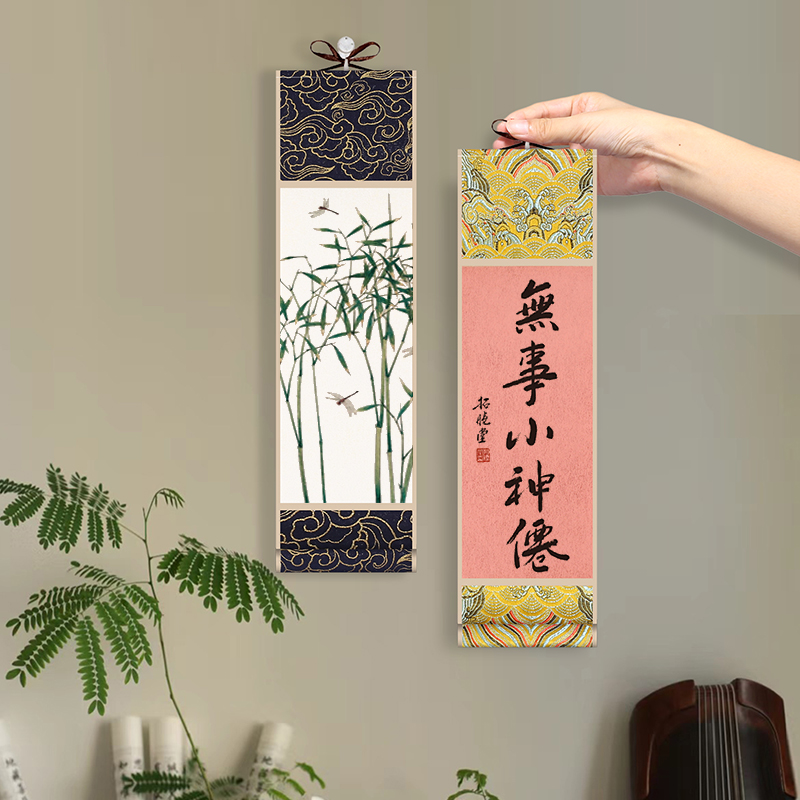 宋锦迷你宣纸卷轴空白手卷小号手写禅意书法挂轴蜡染纸褚皮半生熟书法作品纸创意国画画轴挂古风字画挂件礼品