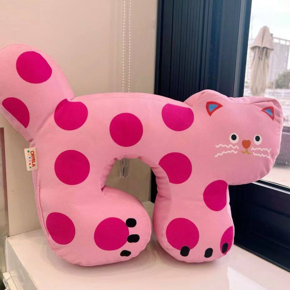 폴카 도트 고양이 U 자형 베개 메모리 폼 휴대용 여행 베개 비행기 잠자는 목 베개 사무실 귀여운 목 보호대