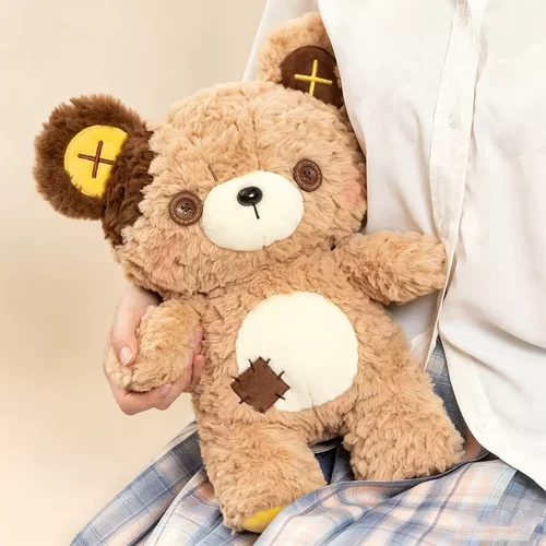 可爱纽扣小熊玩偶毛绒玩具补丁泰迪熊公仔布娃娃儿童生日礼物女生