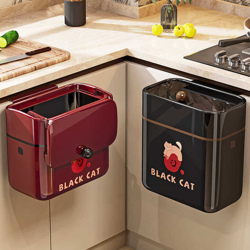 厨房垃圾桶挂式家用2025新款中古风橱柜门壁挂高颜值免弯腰大容