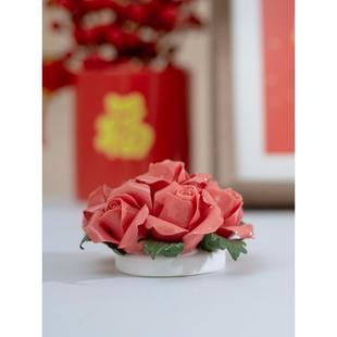 纯手工陶瓷玫瑰花香道摆件家用室内线香炉香薰炉香座香托创意礼物
