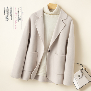 新款秋冬新款双面羊绒大衣短款韩版宽松高档气质小个子毛呢外套