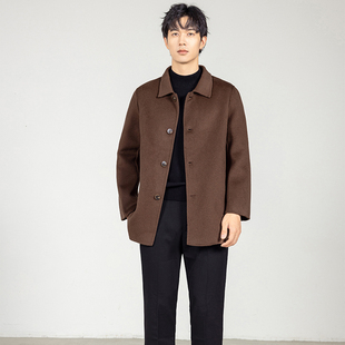 男士新款双面绒外套翻领短款羊毛呢大衣高端休闲呢子夹克秋冬加厚