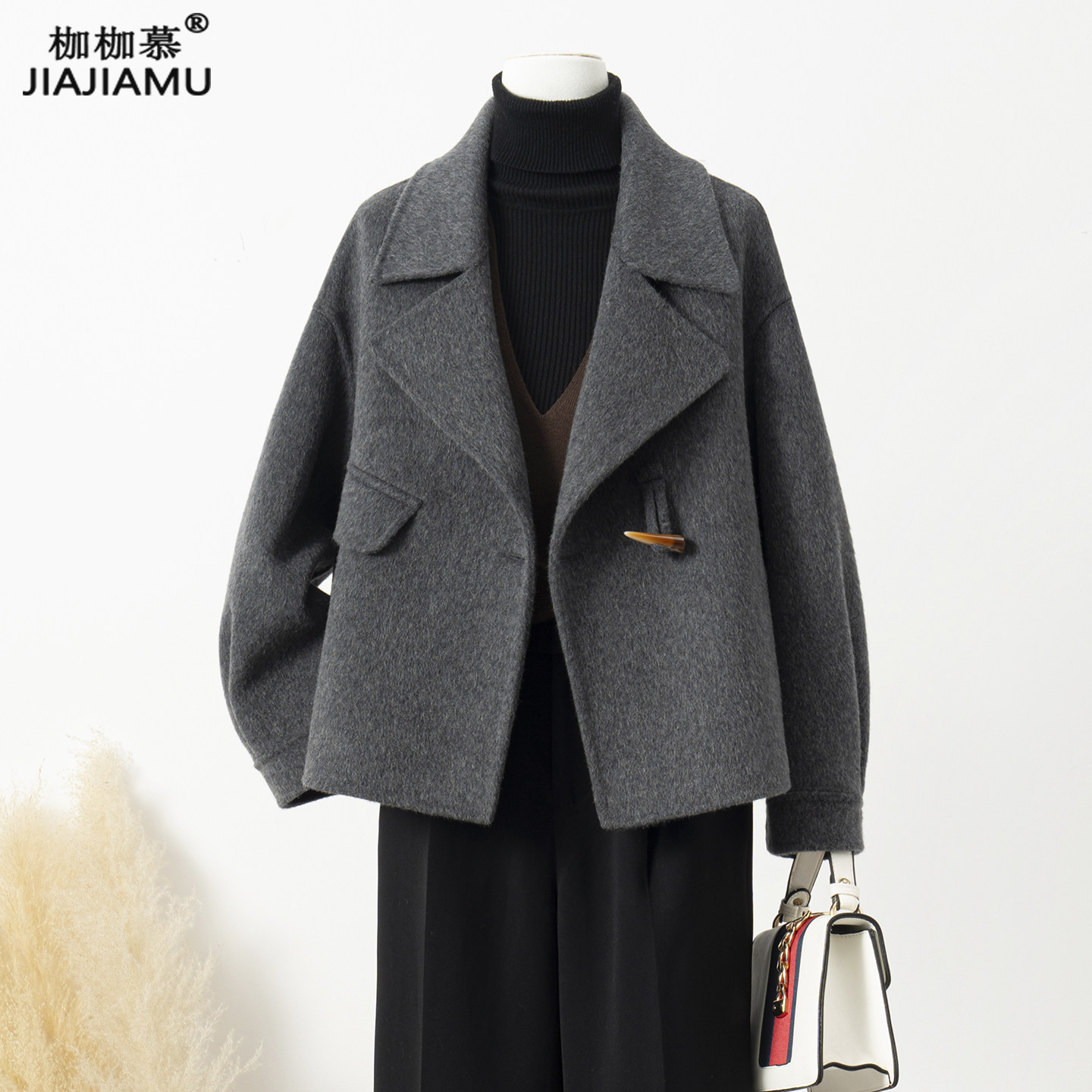 秋冬新款双面羊毛大衣女短款高级感加厚羊毛呢外套休闲宽松含羊绒
