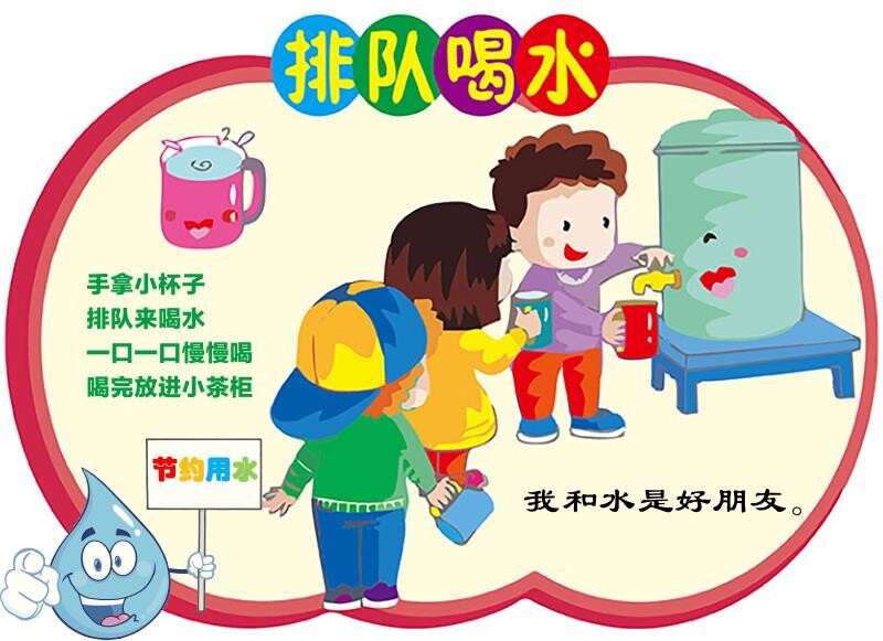 幼儿园排队喝水提示墙贴画班级教室装饰健康养成教育安全喝水贴纸
