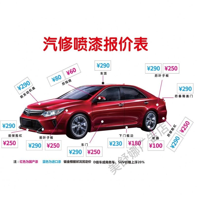 汽修喷漆报价表汽车店内装饰画海报贴纸可定制汽车报价表展板kt板