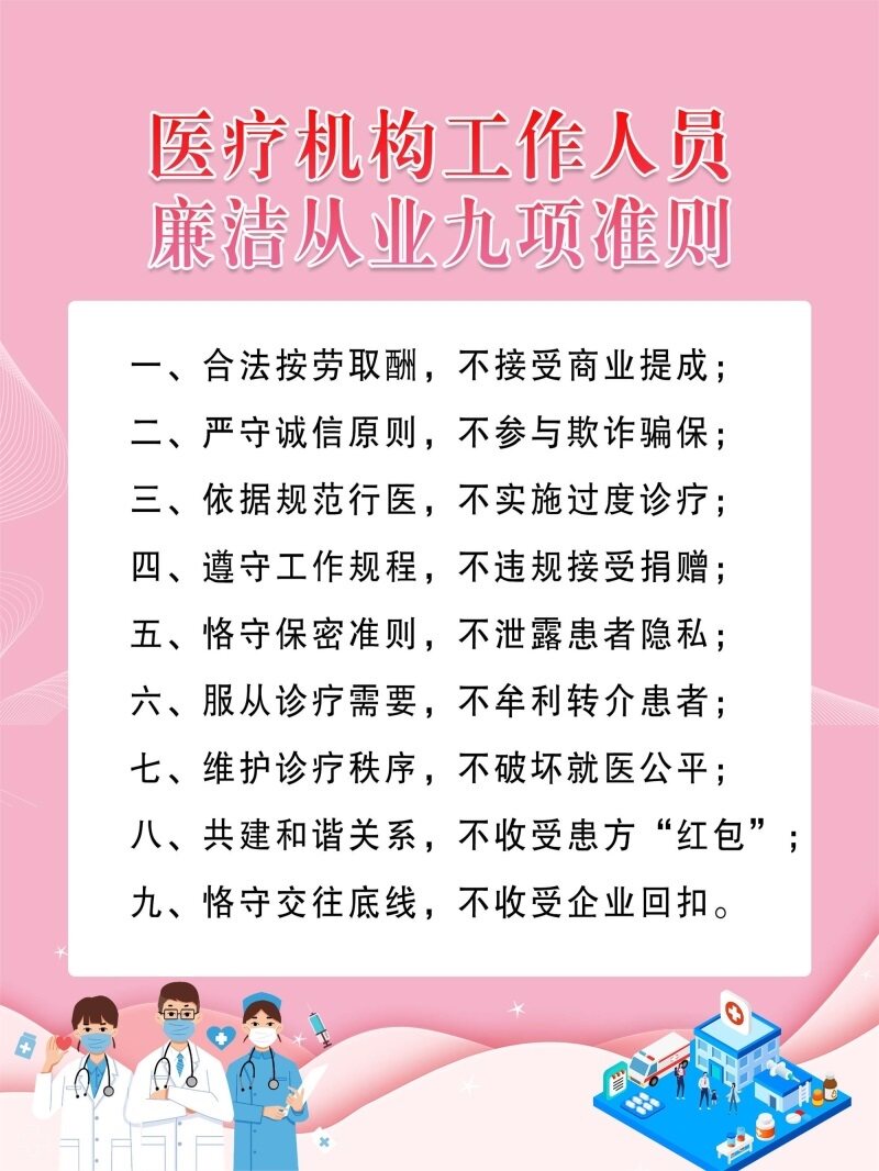 医疗机构工作人员廉洁从业九项准则海报展板墙贴墙纸装饰画kt板
