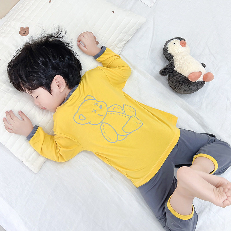 男童莫代尔睡衣夏款长袖男宝宝