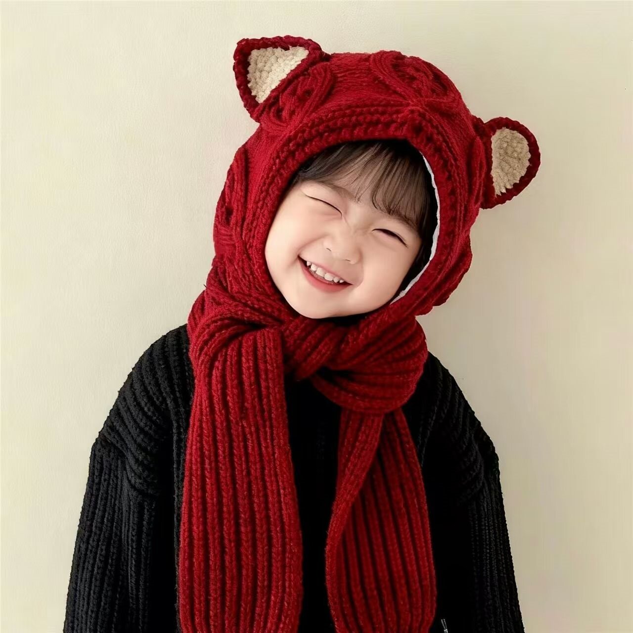 儿童新年红色帽宝宝保暖针织帽