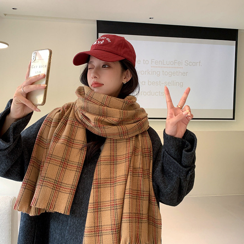 COISINI格子围巾女秋冬季2025新款韩版百搭加长加厚保暖围脖学生