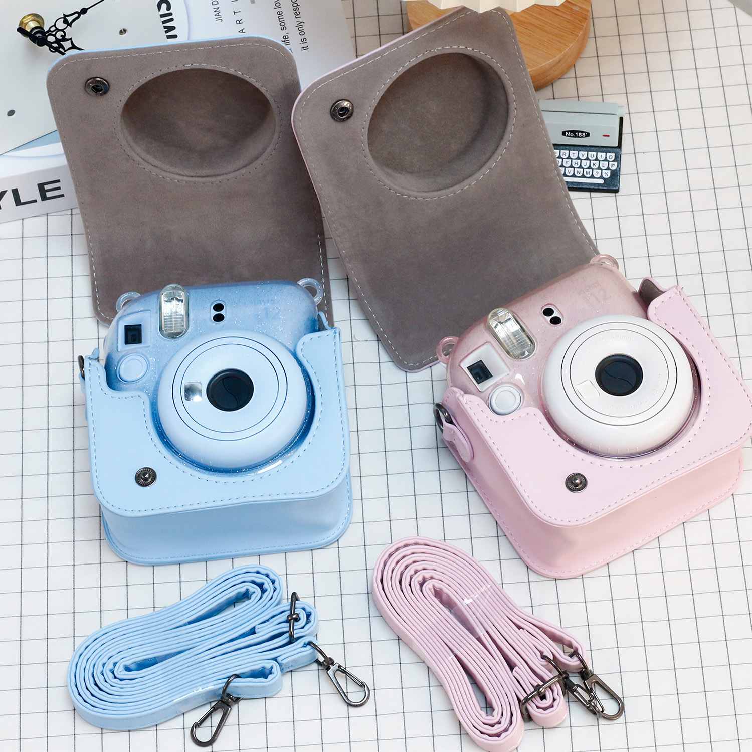 拍立得mini12相机包配闪粉透明壳