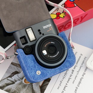 富士拍立得mini41甜心牛仔相机包帆布格纹收纳袋配肩带可斜挎